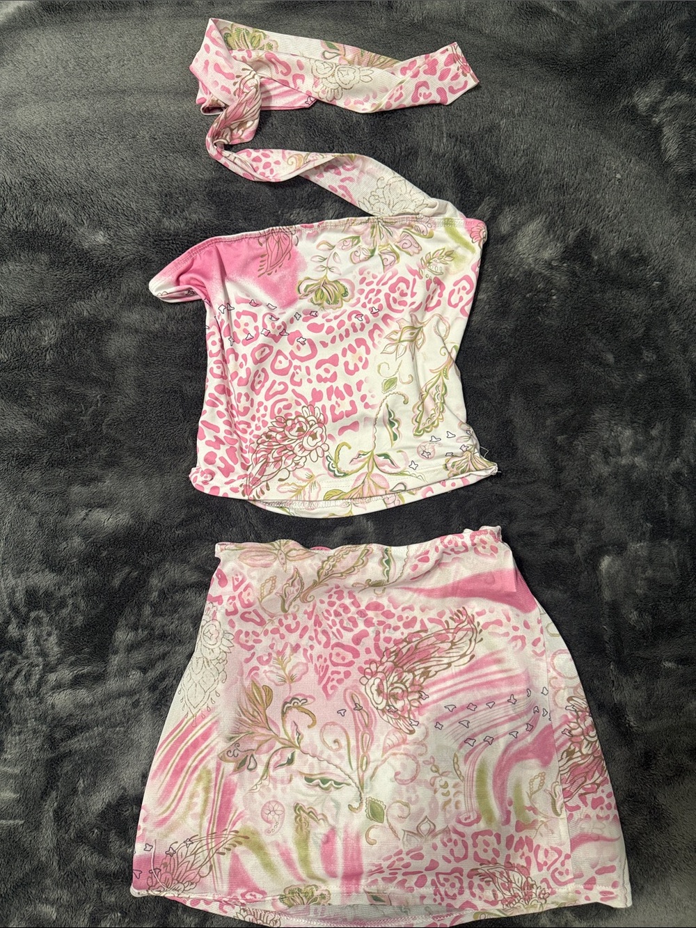Pink Floral Paisley Halter Top and Mini Skirt Set